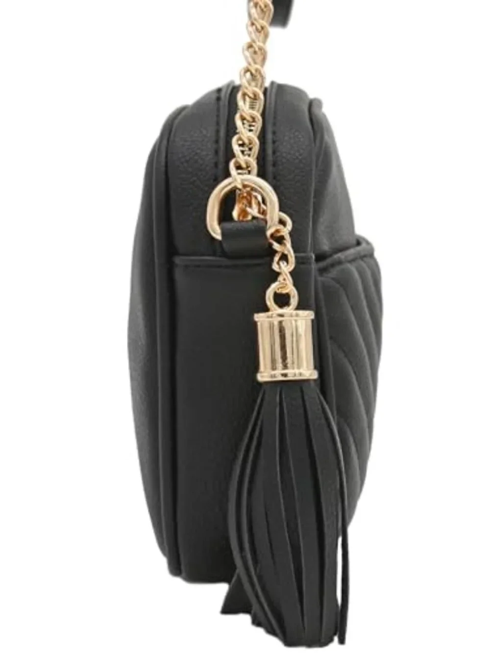 Quilted Crossbody Camera Bag with Chain Strap and Tassel